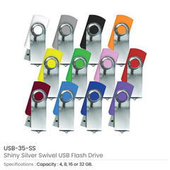 Shiny Silver Swivel USB Flash Drives | Logo Branding Corporate Gift | UAE Delivery | Yalla Printing UAE