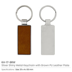 Custom Printed Silver Shiny Metal Keychains With Laserable Pu Leather Plate | Logo Branding Corporate Gift | UAE Delivery | Yalla Printing UAE