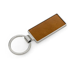 Custom Printed Silver Shiny Metal Keychains With Laserable Pu Leather Plate | Logo Branding Corporate Gift | UAE Delivery | Yalla Printing UAE