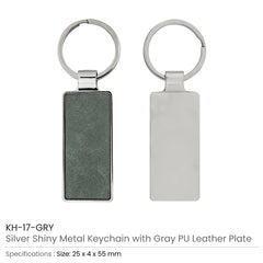 Custom Printed Silver Shiny Metal Keychains With Laserable Pu Leather Plate | Logo Branding Corporate Gift | UAE Delivery | Yalla Printing UAE