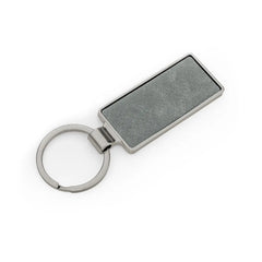 Custom Printed Silver Shiny Metal Keychains With Laserable Pu Leather Plate | Logo Branding Corporate Gift | UAE Delivery | Yalla Printing UAE