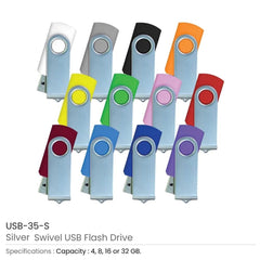 Silver Swivel USB Flash Drives | Logo Branding Corporate Gift | UAE Delivery | Yalla Printing UAE