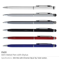 Custom Printed Slim Metal Pens With Stylus - Stainless Steel | Logo Branding Corporate Gift | UAE Delivery | Yalla Printing UAE