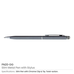 Custom Printed Slim Metal Pens With Stylus - Stainless Steel | Logo Branding Corporate Gift | UAE Delivery | Yalla Printing UAE