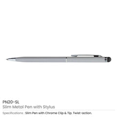 Custom Printed Slim Metal Pens With Stylus - Stainless Steel | Logo Branding Corporate Gift | UAE Delivery | Yalla Printing UAE