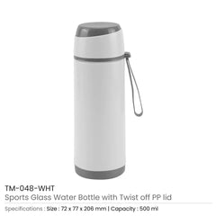 Custom Printed Sports Glass Bottles 500Ml Twist Off Lid And Carry Handle | Exhibitions, Conferences, Corporate Events | Yalla Printing UAE