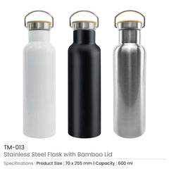 Custom Printed Stainless Steel Bamboo Flask | Logo Branding Corporate Gift | UAE Delivery | Yalla Printing UAE