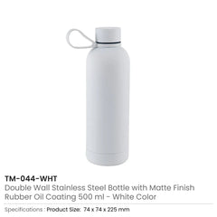Stainless Steel Water Bottles 500ml – Double Wall, Matte Finish, Soft-touch Rubber Coating