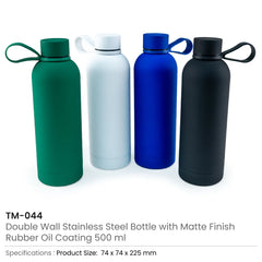 Stainless Steel Water Bottles 500ml – Double Wall, Matte Finish, Soft-touch Rubber Coating