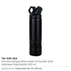 Custom Printed Stainless Steel Water Bottles In Black Matte, Double Wall, 620Ml - Stainless Steel | Logo Branding Corporate Gift | UAE Delivery | Yalla Printing UAE