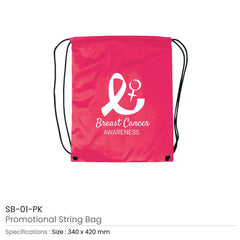 Custom Printed String Bags With Breast Cancer Awareness Logo | Custom Branded Bag | UAE Delivery | Yalla Printing UAE