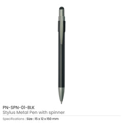 Custom Printed Stylus Metal Spinner Pens - Push Button (Blue Ink) - Stainless Steel | Logo Branding Corporate Gift | UAE Delivery | Yalla Printing UAE