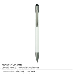 Custom Printed Stylus Metal Spinner Pens - Push Button (Blue Ink) - Stainless Steel | Logo Branding Corporate Gift | UAE Delivery | Yalla Printing UAE