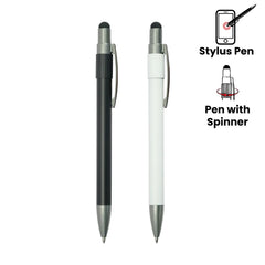 Custom Printed Stylus Metal Spinner Pens - Push Button (Blue Ink) - Stainless Steel | Logo Branding Corporate Gift | UAE Delivery | Yalla Printing UAE