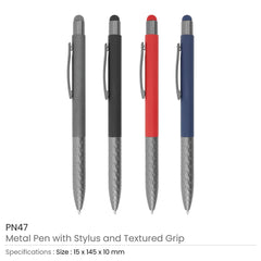 Custom Printed Stylus Metal Pens With Textured Grip - Stainless Steel | Logo Branding Corporate Gift | UAE Delivery | Yalla Printing UAE
