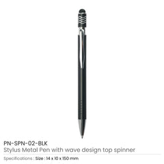 Custom Printed Stylus Metal Pens with Wave Design Top Spinner – Push Button (Blue Ink) | Logo Branding Corporate Gift | UAE Delivery | Yalla Printing UAE