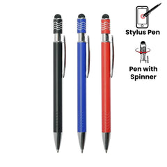 Custom Printed Stylus Metal Pens with Wave Design Top Spinner – Push Button (Blue Ink) | Logo Branding Corporate Gift | UAE Delivery | Yalla Printing UAE