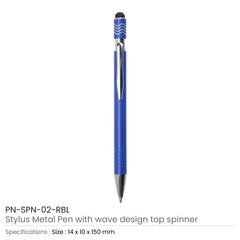 Custom Printed Stylus Metal Pens with Wave Design Top Spinner – Push Button (Blue Ink) | Logo Branding Corporate Gift | UAE Delivery | Yalla Printing UAE