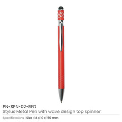 Custom Printed Stylus Metal Pens with Wave Design Top Spinner – Push Button (Blue Ink) | Logo Branding Corporate Gift | UAE Delivery | Yalla Printing UAE
