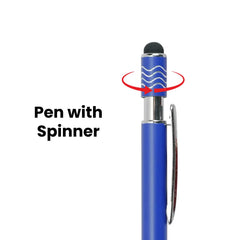 Custom Printed Stylus Metal Pens with Wave Design Top Spinner – Push Button (Blue Ink) | Logo Branding Corporate Gift | UAE Delivery | Yalla Printing UAE