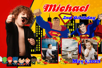 Superhero Super-Party" Personalized Birthday Banner - Unleash the Power of Superman!