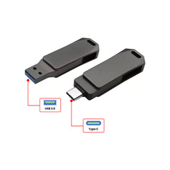 Custom Printed Swivel Otg USB In Gun Metal 64Gb V. 3.0 Type C - Stainless Steel | Logo Branding Corporate Gift | UAE Delivery | Yalla Printing UAE