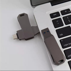 Custom Printed Swivel Otg USB In Gun Metal 64Gb V. 3.0 Type C - Stainless Steel | Logo Branding Corporate Gift | UAE Delivery | Yalla Printing UAE