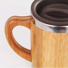 Custom Printed Bamboo And Stainless Steel Coffee Travel Mug With Handle And Lid - Stainless Steel | Logo Branding Corporate Gift | UAE Delivery | Yalla Printing UAE