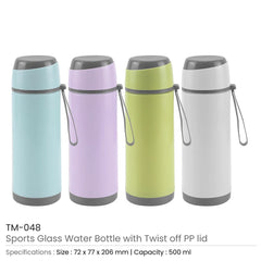 Custom Printed Sports Glass Bottles 500Ml Twist Off Lid And Carry Handle | Exhibitions, Conferences, Corporate Events | Yalla Printing UAE