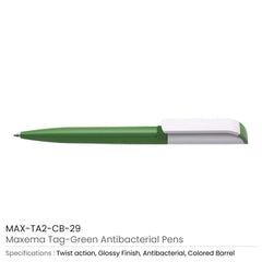 Custom Printed Tag Green Anti - Bacterial Pens | Logo Branding Corporate Gift | UAE Delivery | Yalla Printing UAE