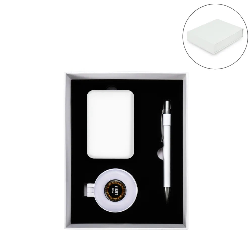 Metal Pens – Technology Items Gift Set in White Magnetic Closure Gift Box | Custom Packaging Printing | Free Design Support | Yalla Printing UAE