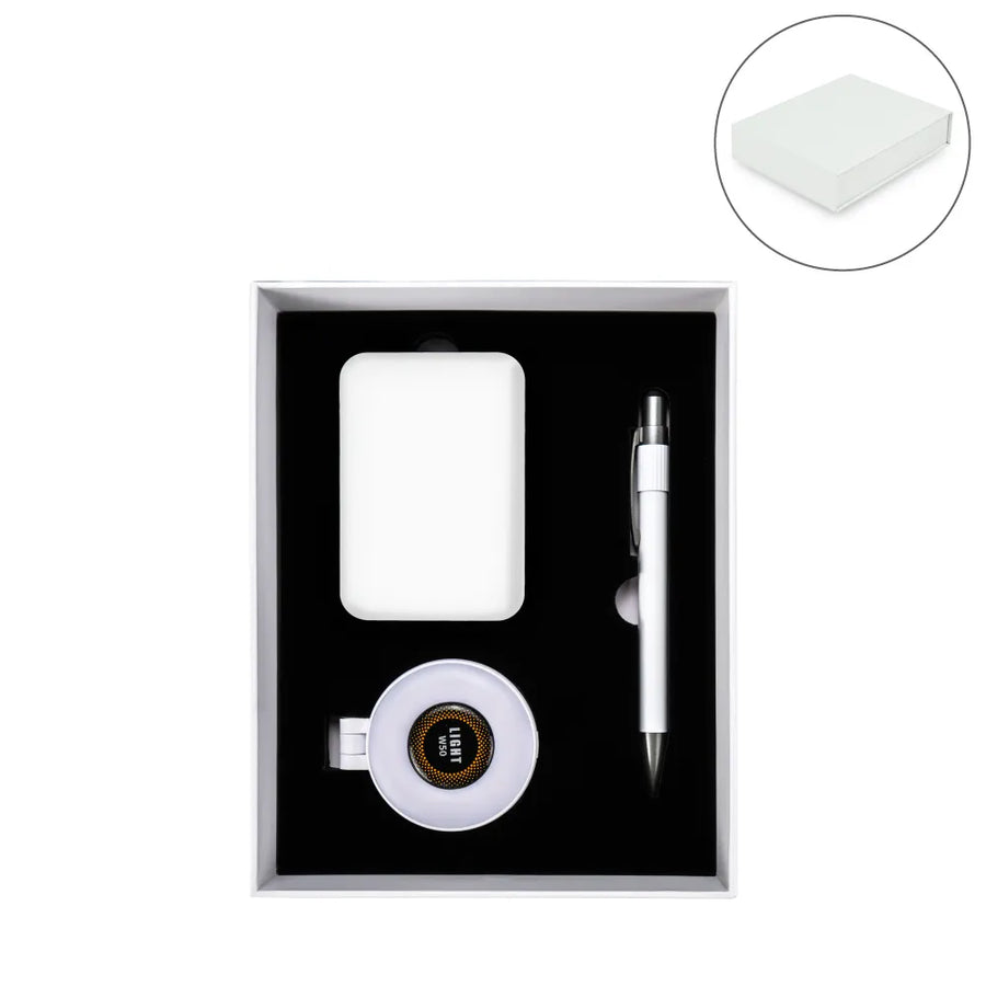 Metal Pens – Technology Items Gift Set in White Magnetic Closure Gift Box | Custom Packaging Printing | Free Design Support | Yalla Printing UAE