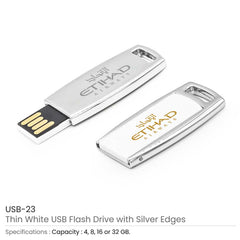 Custom Printed Thin White Metal Case USB Flash | Logo Branding Corporate Gift | UAE Delivery | Yalla Printing UAE