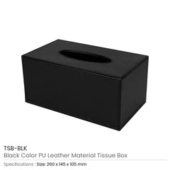 Custom Printed Tissue Box In Pu Leather Material Black Color | Custom Packaging Printing | Free Design Support | Yalla Printing UAE