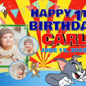 Tom and Jerry Theme 40x150 cm PVC Flex Banner - Personalized with Name & Photo - Yalla Printing