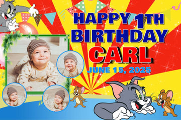 Tom and Jerry Theme 40x150 cm PVC Flex Banner - Personalized with Name & Photo