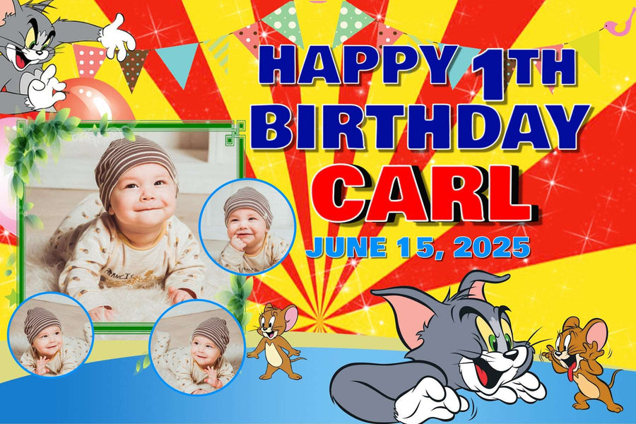 Tom and Jerry Theme 40x150 cm PVC Flex Banner - Personalized with Name & Photo