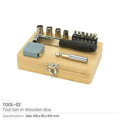 Custom Printed Tool Kit In Bamboo Box With Silver Lock - Bamboo | Custom Packaging Printing | Free Design Support | Yalla Printing UAE