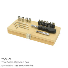 Tool Set in Bamboo Box with Silver Lock | Custom Packaging Printing | Free Design Support | Yalla Printing UAE