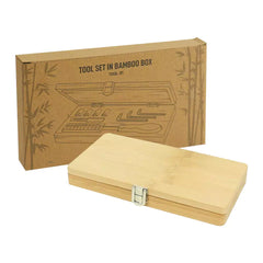 Custom Printed Tool Set In Bamboo Box With Silver Lock - Bamboo | Custom Packaging Printing | Free Design Support | Yalla Printing UAE