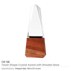 Custom Printed Tower Shaped Crystal Awards With Wooden Base | Custom Packaging Printing | Free Design Support | Yalla Printing UAE