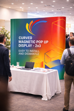 Custom Printed Magnetic Curved Pop Up Stand 2 x 3 with Foldable Structure & Carry Bag – Premium Vinyl Printed Exhibition Backdrop Display | Magnet Panel System for Events, Trade Shows, Retail Promotions & Corporate Branding | Yalla Printing UAE