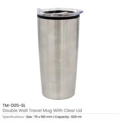 Custom Printed Double - Wall Travel Mugs With Clear Lid - Stainless Steel | Exhibitions, Conferences, Corporate Events | Yalla Printing UAE