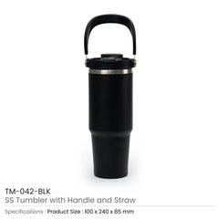 Custom Printed Tumbler With Handle And Straw Ss Double Wall 900Ml - Stainless Steel | Logo Branding Corporate Gift | UAE Delivery | Yalla Printing UAE