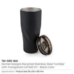 Custom Printed Dorniel Designs Tumblers With Transparent Lid, Recycled Stainless Steel - 540Ml - Stainless Steel | Logo Branding Corporate Gift | UAE Delivery | Yalla Printing UAE