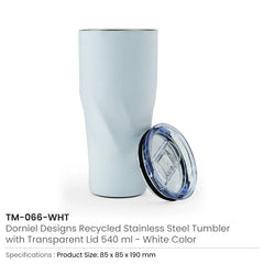 Custom Printed Dorniel Designs Tumblers With Transparent Lid, Recycled Stainless Steel - 540Ml - Stainless Steel | Logo Branding Corporate Gift | UAE Delivery | Yalla Printing UAE