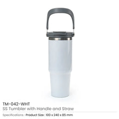 Custom Printed Tumbler With Handle And Straw Ss Double Wall 900Ml - Stainless Steel | Logo Branding Corporate Gift | UAE Delivery | Yalla Printing UAE
