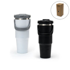 Custom Printed Tumbler With Handle And Straw Ss Double Wall 900Ml - Stainless Steel | Logo Branding Corporate Gift | UAE Delivery | Yalla Printing UAE