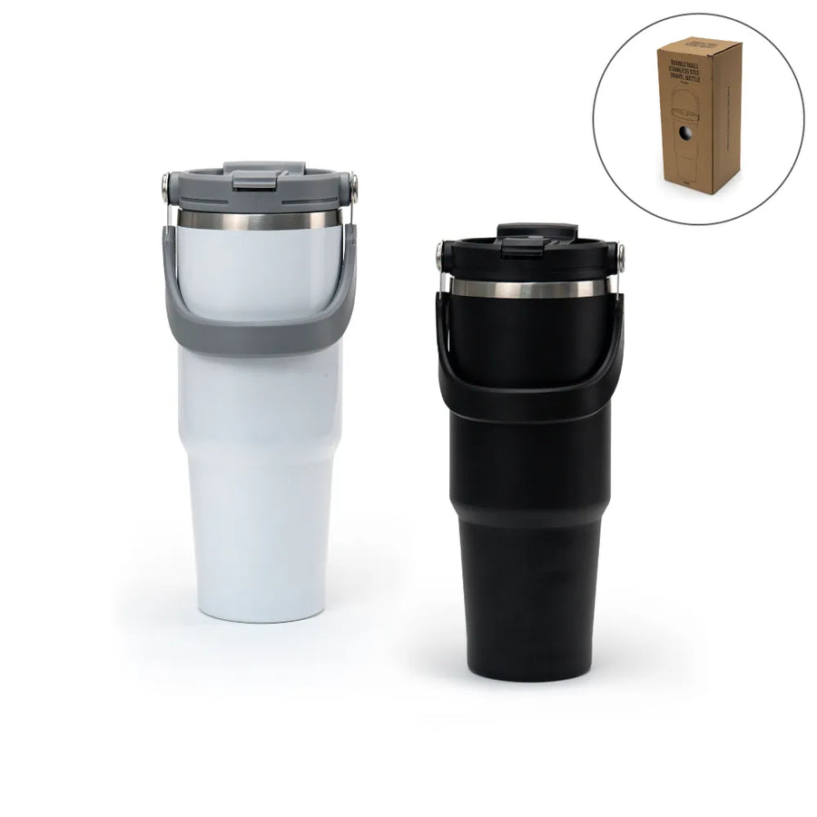 Water Bottles – Tumbler with Handle and Straw SS Double Wall 900ml | Custom Packaging Printing | Free Design Support | Yalla Printing UAE