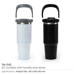 Custom Printed Tumbler With Handle And Straw Ss Double Wall 900Ml - Stainless Steel | Logo Branding Corporate Gift | UAE Delivery | Yalla Printing UAE